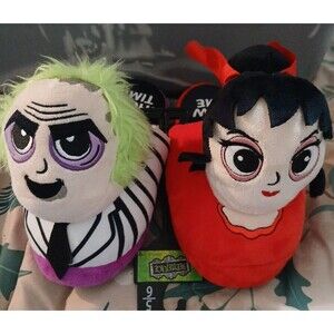 Beetlejuice Lydia Slippers Plush 3D Face Warner Bros Ground Up Size 5/6 NWT